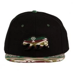 Grassroots California Removable Bear Evergreen Black Fitted Hat Hats