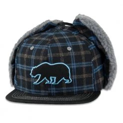 Grassroots California Bear Collection Blue Flannel Earflap Fitted Hat