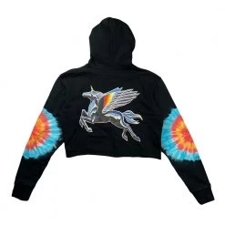 Grassroots California Stanley Mouse Spirit Traveler Tie Dye Black Crop Hoodie New